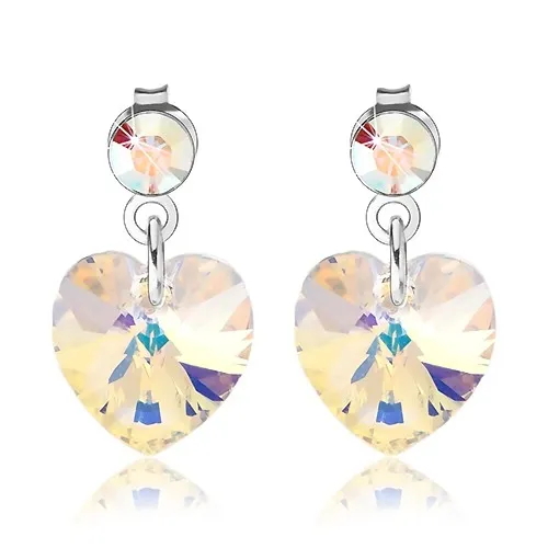 Strieborné náušnice 925, srdiečkový krištáľ Swarovski v žltom odtieni