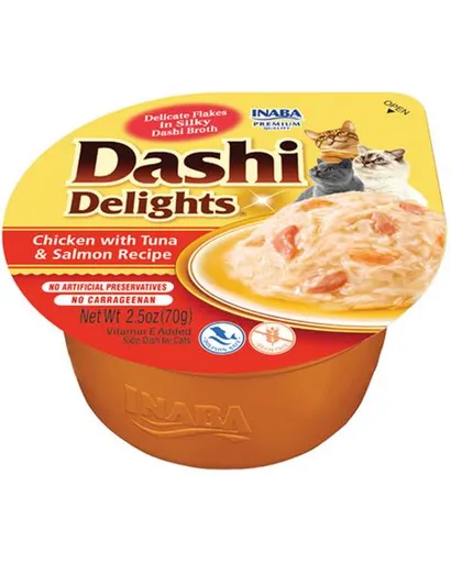 Inaba Dashi Delights cat Kura s tuniakom a lososom vo vaničke pre mačky 6x70g
