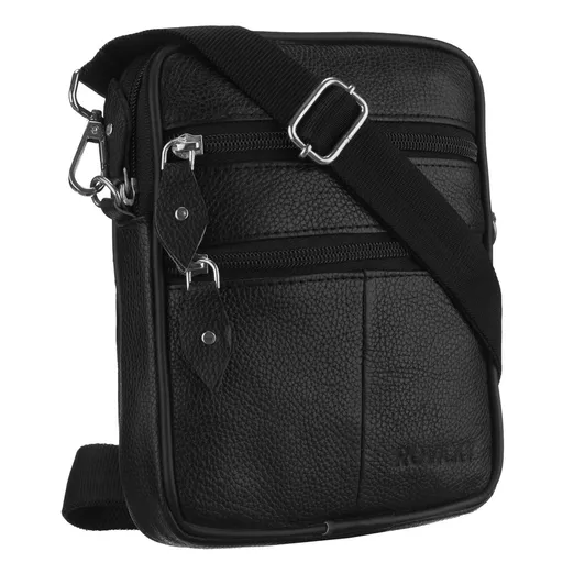 Pánska malá kožená crossbody taška v čiernej farbe - Rovicky