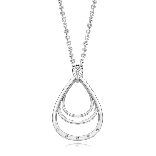 Briliantový náhrdelník v striebre 925 - trojitý obrys slzy, okrúhle brilianty