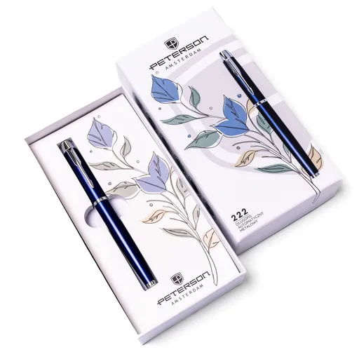 Kovové guľôčkové pero v tmavomodro-striebornej farbe – Peterson