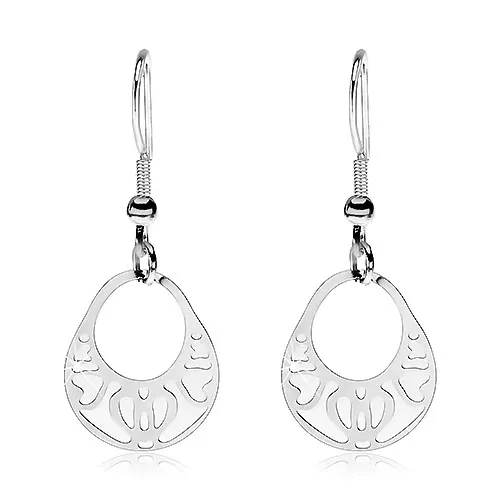 Visiace náušnice - duté košíčky s filigránovými srdiečkami