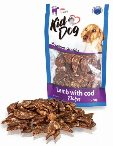 Maškrta KID DOG Jahňacie lupienky s treskou pre psy 80g
