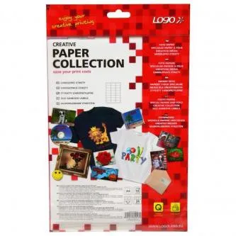 Logo etikety 68mm x 36mm, A4, matné, biele, 24 etikiet, 140g/m2, balené po 10 ks, pre inkoustové a laserové tlačiarne, DOPRODEJ