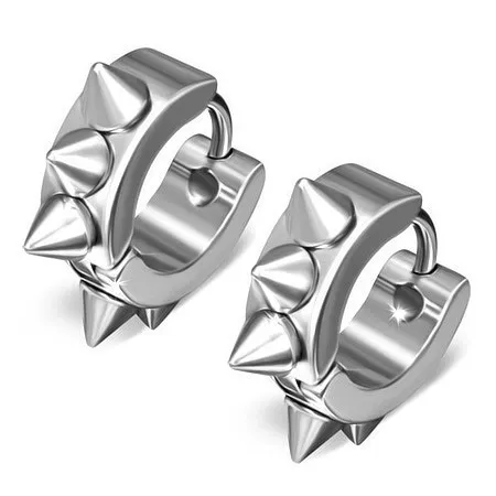 Oceľové náušnice - strieborná farba, kruhy s ostrými výčnelkami