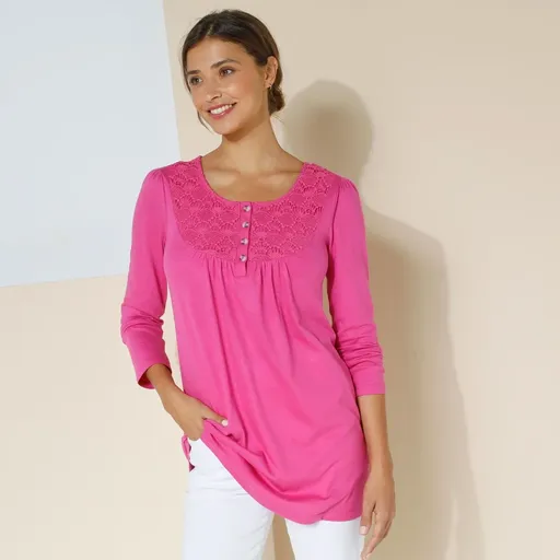 Predĺžené tričko s macramé a dlhými rukávmi