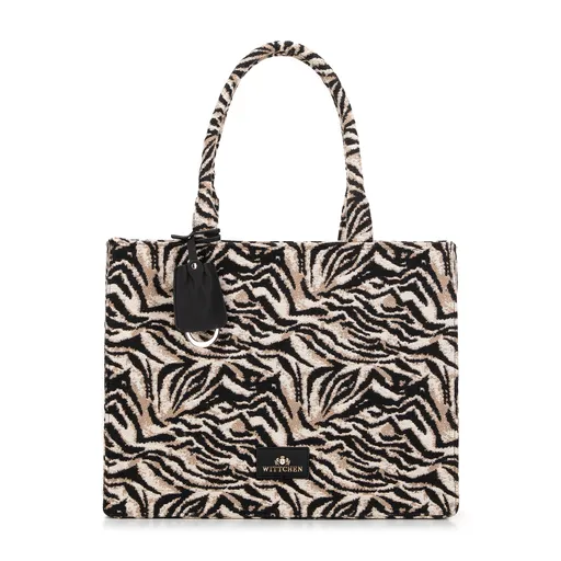 Damska shopperka żakardowa we wzory czarno - brązowa 99-4E-500-X7