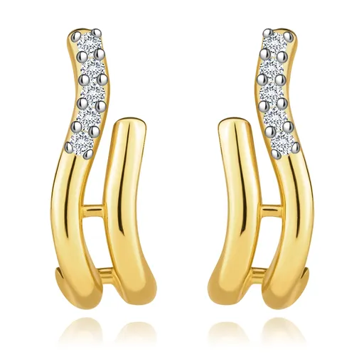 Náušnice z kombinovaného 14K zlata - vlnky s čírymi zirkónmi, puzetky