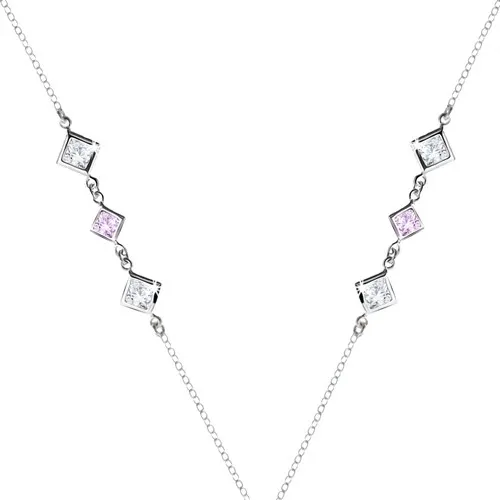 Strieborný 925 náhrdelník - číre a fialové zirkónové kosoštvorce po stranách