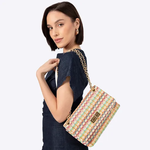 Dámska crossbody z pleteniny na retiazke multicolor