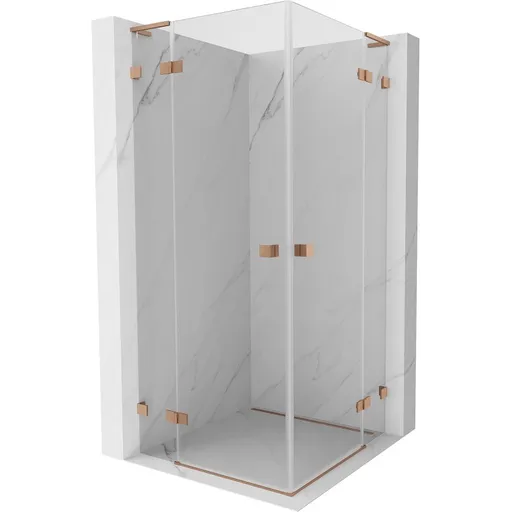MEXEN/S - Lunar L Duo sprchový kút dvere krídlové 90 x 90, transparent, meď kartáčovaná 834L-090L-090P-65-00