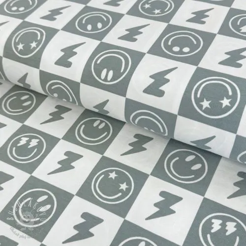 Úplet Happy faces square sage digital print