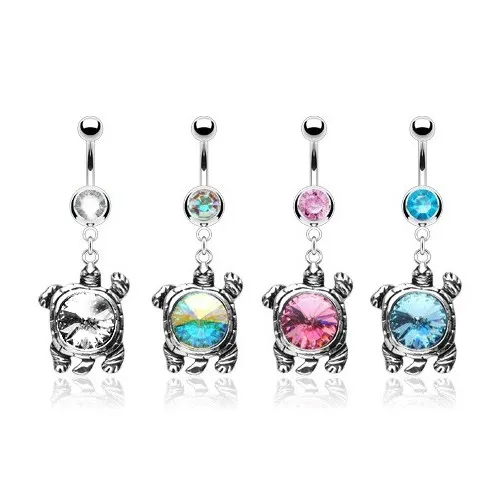 Piercing do brucha s korytnačkou so zirkónovým pancierom - Farba zirkónu: Aqua modrá - Q