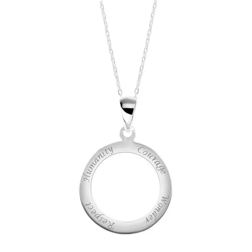 Strieborný 925 náhrdelník, retiazka a prívesok - obruč s vyrytými nápismi