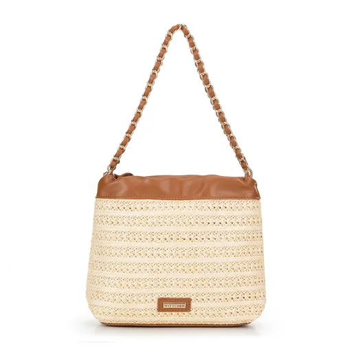 Pletená crossbody kabelka s retiazkami béžovo-hnedá