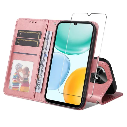 ENKAY PREMIUM SET Peňaženkové puzdro a ochranné sklo Honor X5c Plus ružové