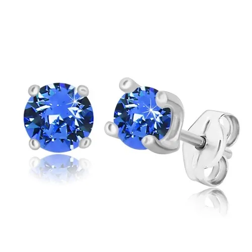 Náušnice zo striebra 925 - zafírovomodrý zirkón vo štvorcovom kotlíku, puzetky