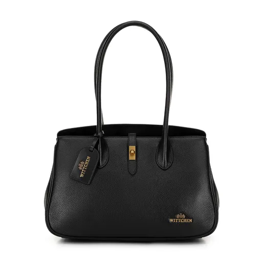 Kožená shopperka s brmbolcom čierna 100-4E-229-1