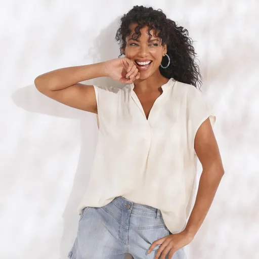 Jednofarebná krepónová blúzka bez rukávov