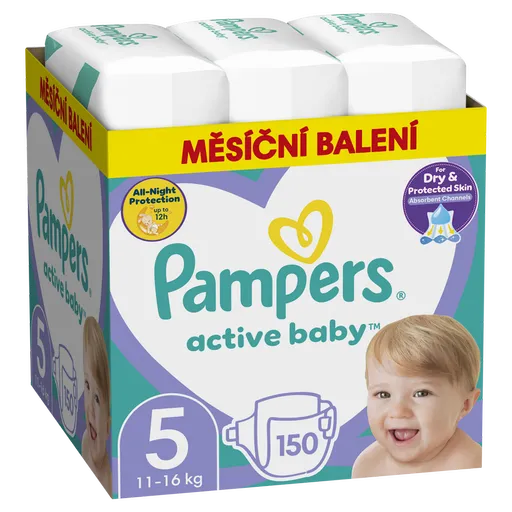 PAMPERS Active Baby Dry mesačné balenie 5 JUNIOR 11-16 kg 150 kusov
