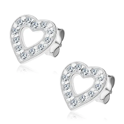 Strieborné náušnice 925 - zirkónmi vykladané srdiečko s výsekom