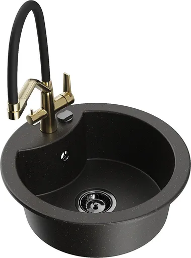 MEXEN/S MEXEN/S - Diego granitový drez 1-miska vrátane batérie Duo, čierna/zlatá metalik 6512-75-671701-57-B