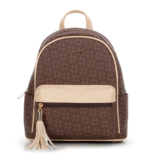 Hnedý batoh z ekokože so strapcom pre elegantný vzhľad, 99-4Y-523-4.