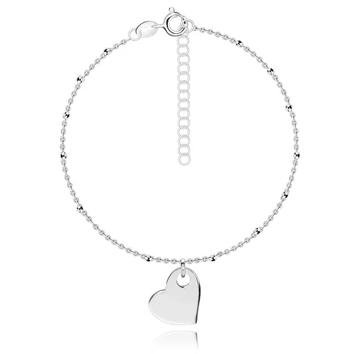 Strieborný 925 náramok - srdiečkový prívesok, hladké guličky, nastaviteľný