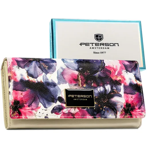 Dámska kvetinová peňaženka z prírodnej a ekologickej kože so zapínaním na patent - Peterson