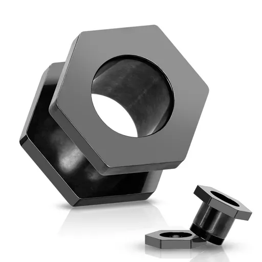 Tunel do ucha z ocele 316L, anodizovaný titánom, čierna matica so závitmi - Hrúbka: 10 mm