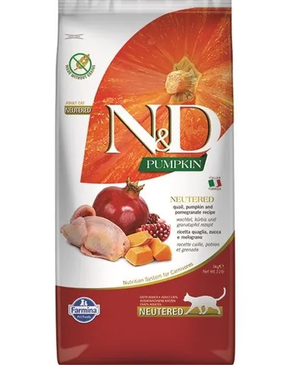 Farmina N&D cat PUMPKIN (GF) adult, neutered, quail & pomegranate granule pre mačky 5kg