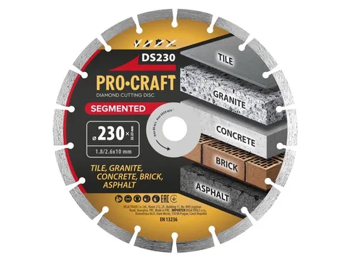 Diamantový rezný kotúč 230 mm PROCRAFT DS230 Segmentovaný