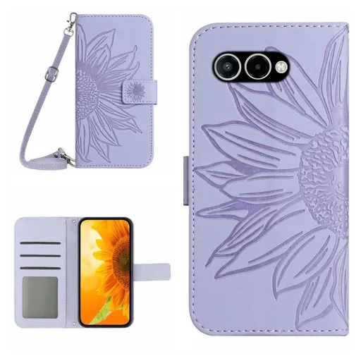 ART SUNFLOWER Peňaženkový kryt so šnúrkou pre T Phone 3 fialový