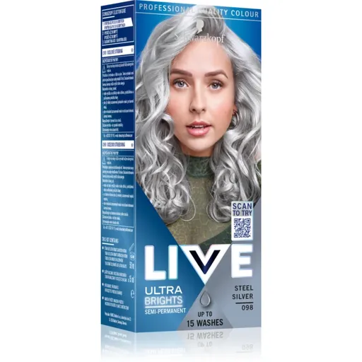 Schwarzkopf LIVE Ultra Brights or Pastel semipermanentná farba na vlasy odtieň 98 Steel Silver 1 ks