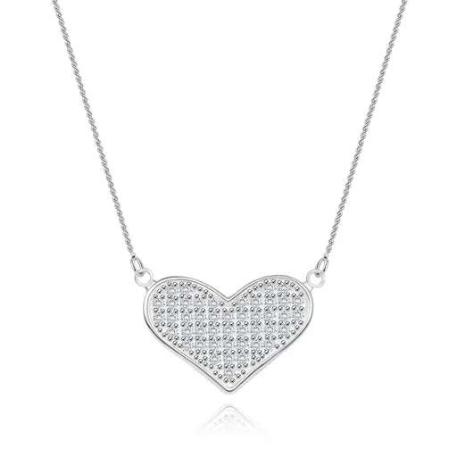 Nastaviteľný náhrdelník zo striebra 925, retiazka, rozšírené srdce, číre zirkóniky