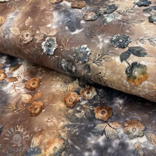 Bavlnená látka TIE DYE EMBROIDERY Poppy design M