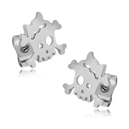 Náušnice z chirurgickej ocele, lebka s mašľou, skrížené kosti