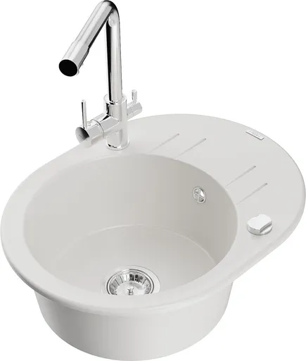 MEXEN/S MEXEN/S - Kevin granitový drez s odkvapkávačom vrátane batérie Duero, biela 6517-20-671600-00