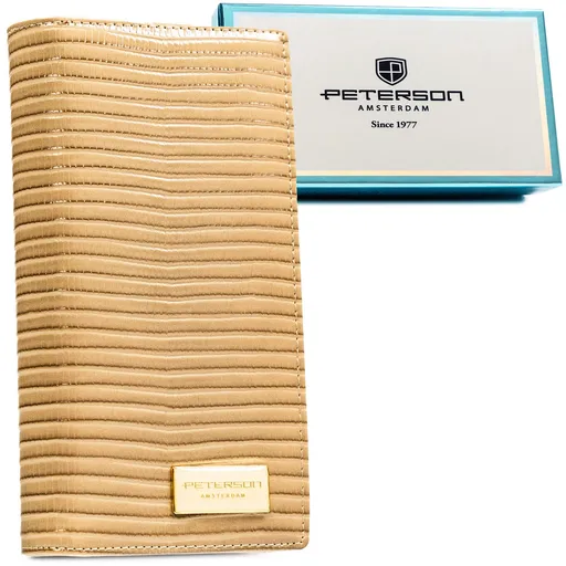 Béžová dámska peňaženka zdobená pleteným vzorom so systémom RFID, magnetickým zapínaním a zipsom – Peterson