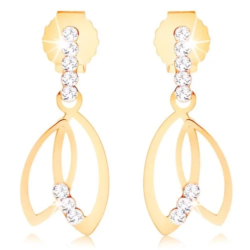 Zlaté náušnice 9K so zirkónovým pásikom a obrysmi zrniek