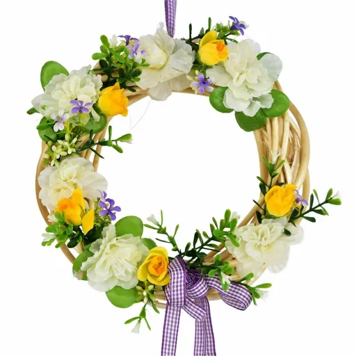 Jarný prútený veniec krémová azalka, 20 cm