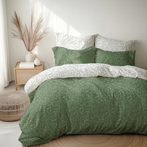 Stanex Bavlnené obliečky Zelené lístky, 140 x 200 cm, 70 x 90 cm