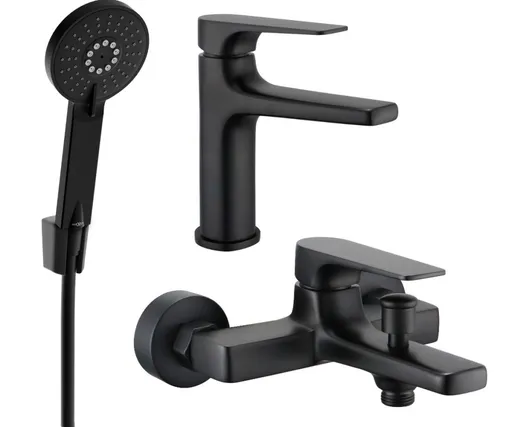 MEXEN/S - Lynx R40 SET umývadlová a vaňová batéria s príslušenstvom, čierna 745903R40-70
