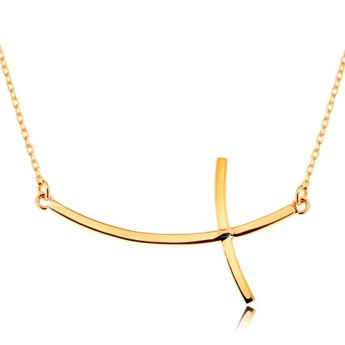 Zlatý náhrdelník 585 - krížik so zahnutými ramenami na retiazke z oválnych očiek