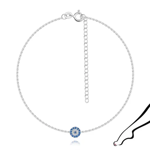 Náramok na nohu z 925 striebra - kruh s modrými a čírymi zirkónmi