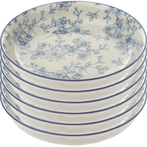 Súprava 6 hlbokých tanierov Nežné kvety 20 cm, modrá