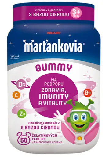 WALMARK Marťankovia Gummy Vitamíny s Bazou čiernou želatínové tablety, príchuť jablko a čierna ríbezľa 50ks