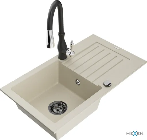 MEXEN/S MEXEN/S - Pablo granitový drez 1 s odkvapkávačom vrátane batérie Savita, béžová 6510-69-672601-70