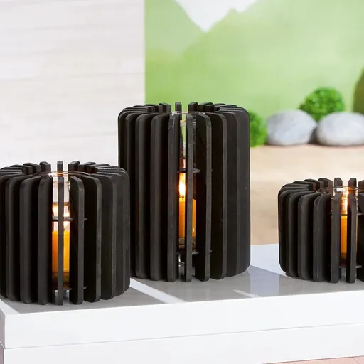 Dřevěná lucerna, černá, 25 cm