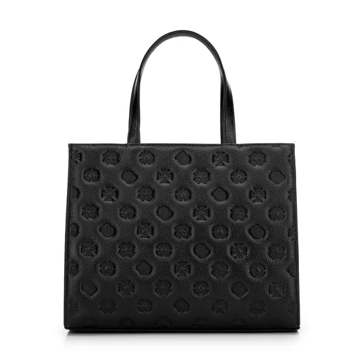 Damska torebka crossbody skórzana z tłoczeniem czarna 99-4E-302-1